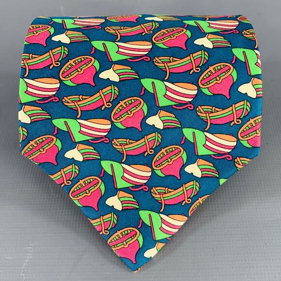CHRISTIAN DIOR Blue Multi Color Abstract Silk Tie - Picture 1 of 4
